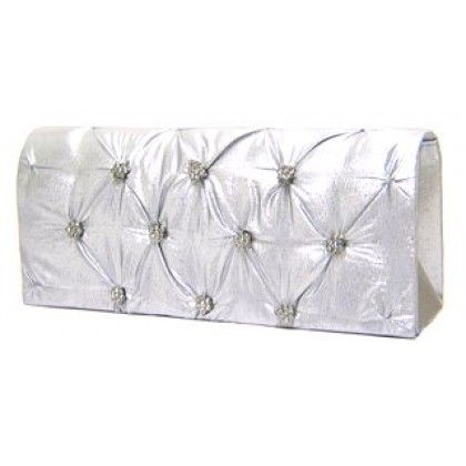 Evening Bag - 12 PCS - Satin Embellished w/ Flower Rhinestones - Silver - BG-38044SV